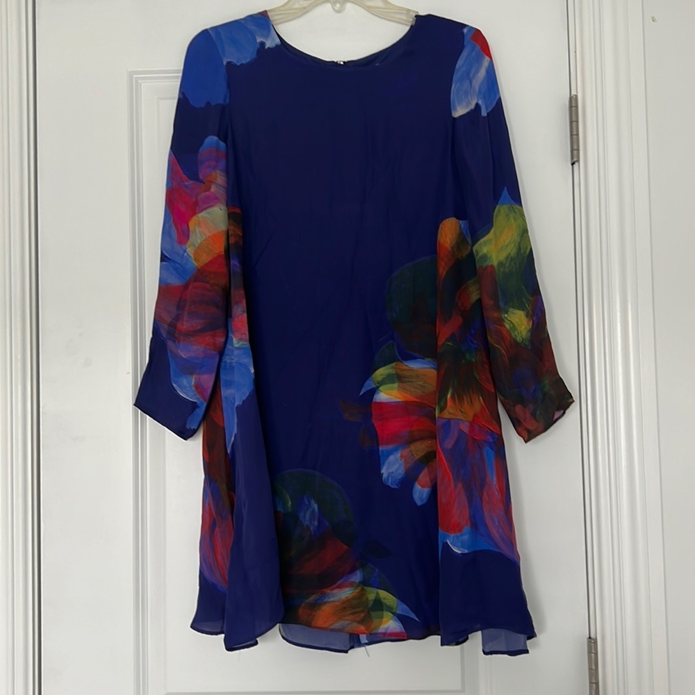 ANTHROPOLOGIE BLUE 100% SILK SHIFT DRESS